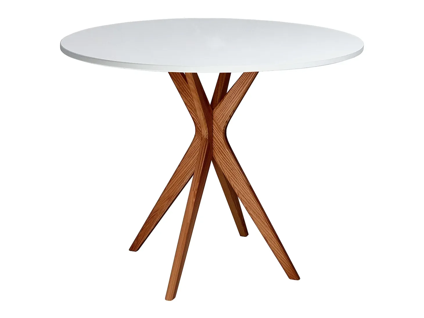 Mesa de comedor redonda 90cm Jubi Blanca | Pata de fresno teñida de roble