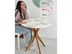 Mesa de comedor redonda 80cm Jubi Blanca | Pata de fresno teñida de roble