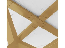Mesa de comedor redonda con tablero de MDF efecto mármol y patas de metal dorado - para comedor y salón