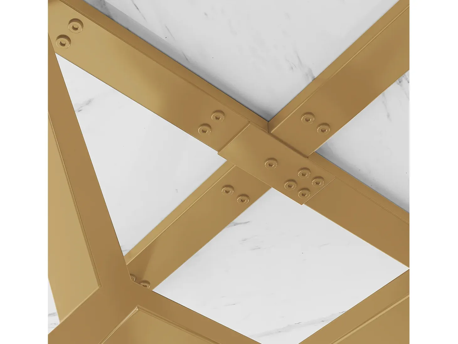 Mesa de comedor redonda con tablero de MDF efecto mármol y patas de metal dorado - para comedor y salón