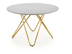 Mesa de comedor redonda con tablero de aspecto mármol y estructura de acero dorado Break