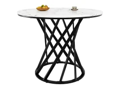 Mesa de comedor redonda con tablero chapado en mármol blanco y patas en espiral de metal negro - 80x80x76cm