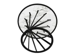 Mesa de comedor redonda con tablero chapado en mármol blanco y patas en espiral de metal negro - 80x80x76cm