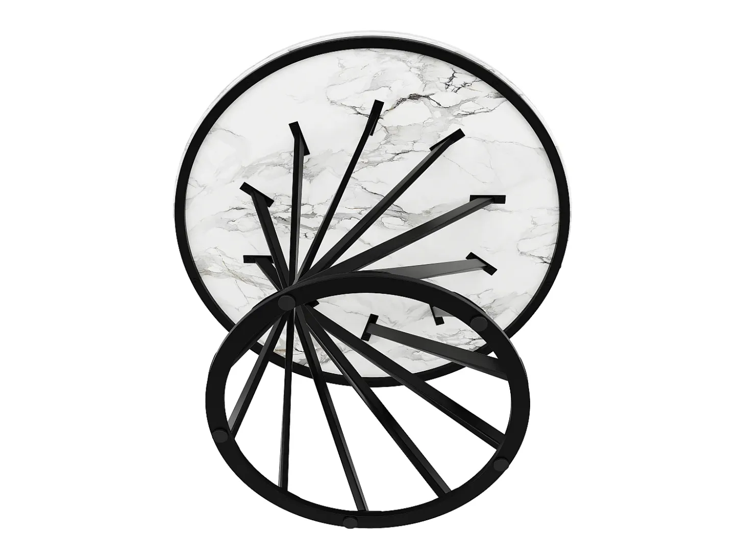 Mesa de comedor redonda con tablero chapado en mármol blanco y patas en espiral de metal negro - 80x80x76cm