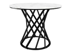 Mesa de comedor redonda con tablero chapado en mármol blanco y patas en espiral de metal negro - 80x80x76cm