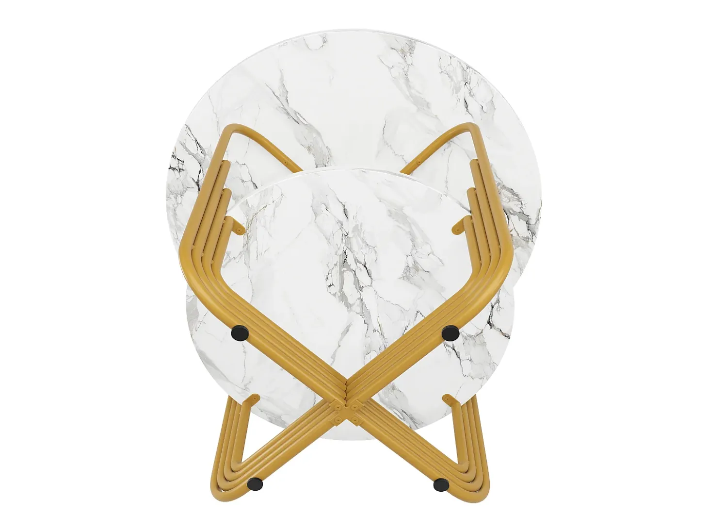 Mesa de comedor redonda de MDF con tablero efecto mármol y base de metal dorado para 4 personas (80 x 80 x 76 cm)