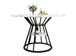 Mesa de comedor redonda, diseño moderno con tapa de mármol y patas de metal, MDF y metal, color negro y dorado (100x100x76cm)
