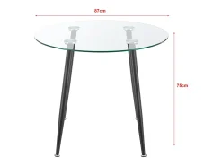 Mesa de comedor redonda de cristal templado y acero 75 x 87 cm negro transparente 03_0008707