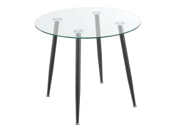 Mesa de comedor redonda de cristal templado y acero 75 x 87 cm negro transparente 03_0008707