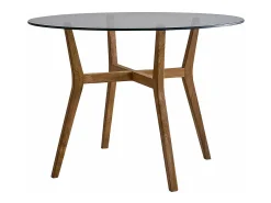 Mesa de comedor redonda de madera teca maciza y vidrio para 4 personas