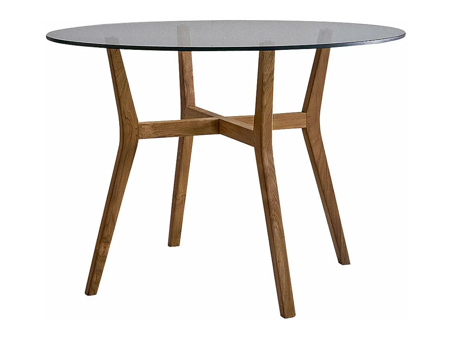 Mesa de comedor redonda de madera teca maciza y vidrio para 4 personas