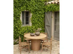 Mesa de comedor redonda de microcemento en tono terracota DECOWOOD de Ø100x75cm - LUCÍA - DECOWOOD