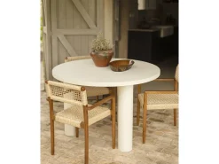 Mesa de comedor redonda de microcemento en tono blanco roto DECOWOOD de Ø120x75cm - LUCÍA - DECOWOOD