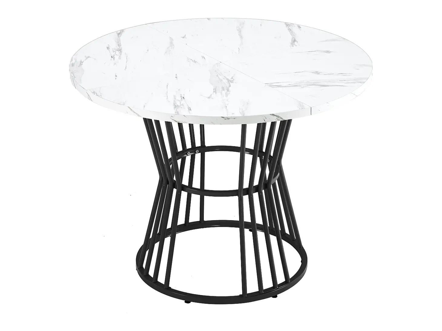 Mesa de comedor redonda, diseño de mármol, estructura de metal, adecuada para restaurante, comedor, color negro.