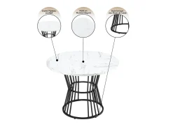 Mesa de comedor redonda, diseño de mármol, estructura de metal, adecuada para restaurante, comedor, color negro.