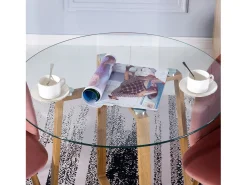 Mesa de Comedor Redonda de Vidrio Templado con Patas de Metal - 80x80x75 cm, Estilo Escandinavo Moderno