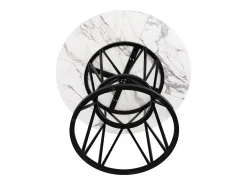 Mesa de comedor redonda de 100 cm, tablero de MDF de PVC efecto mármol, patas de metal negro - para comedor y salón