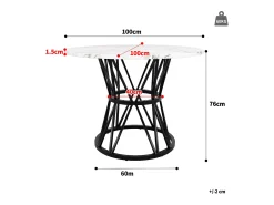 Mesa de comedor redonda de 100 cm, tablero de MDF de PVC efecto mármol, patas de metal negro - para comedor y salón
