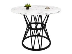 Mesa de comedor redonda de 100 cm, tablero de MDF de PVC efecto mármol, patas de metal negro - para comedor y salón