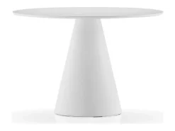 Mesa de comedor redonda de polietileno blanco con tablero de madera blanca Kizola-Diámetro 130 cm