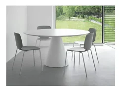 Mesa de comedor redonda de polietileno blanco con tablero de madera blanca Kizola-Diámetro 130 cm