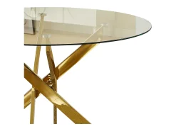Mesa de comedor redonda de vidrio templado transparente y metal dorado – 4 personas – CHIARA