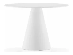 Mesa de comedor redonda de polietileno blanco con tablero de madera blanca Kizola-Diámetro 140 cm