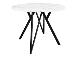 Mesa de comedor redonda de 100 cm con tablero de MDF efecto mármol y patas de metal negro - para cocina y salón