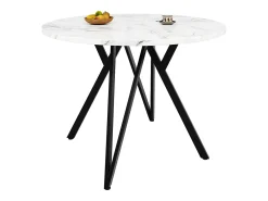Mesa de comedor redonda de 100 cm con tablero de MDF efecto mármol y patas de metal negro - para cocina y salón