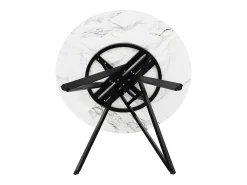 Mesa de comedor redonda de 100 cm con tablero de MDF efecto mármol y patas de metal negro - para cocina y salón