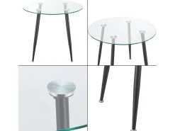 Mesa de comedor redonda de cristal templado y acero 75 x 80 cm color negro transparente 03_0008833