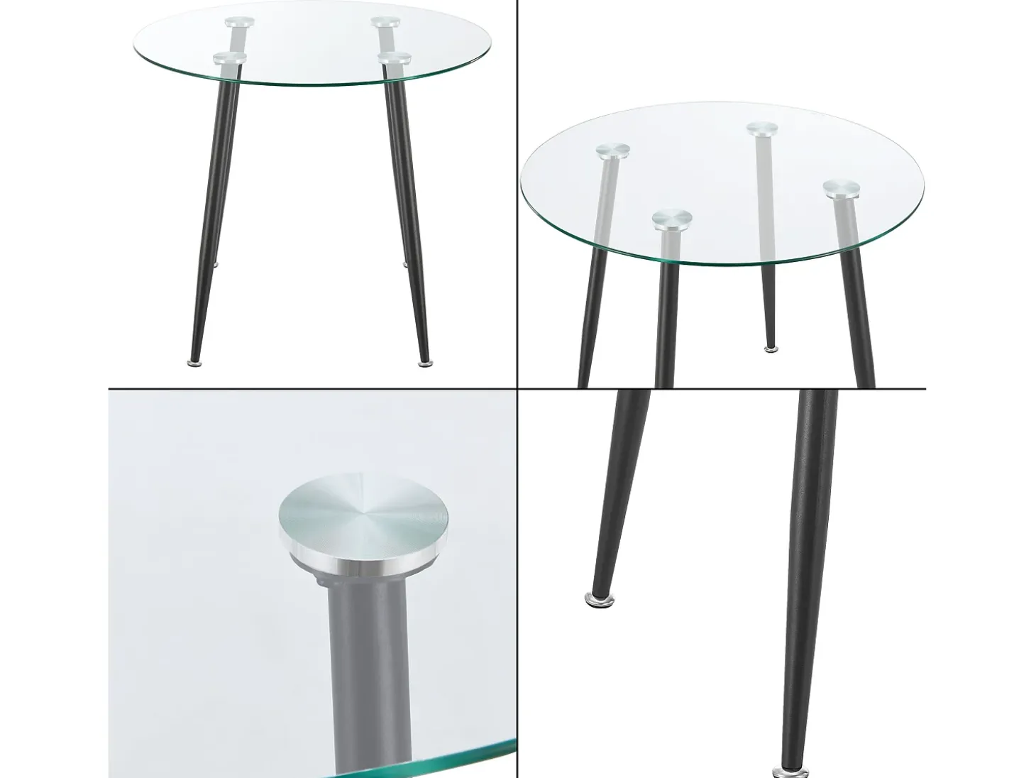 Mesa de comedor redonda de cristal templado y acero 75 x 80 cm color negro transparente 03_0008833