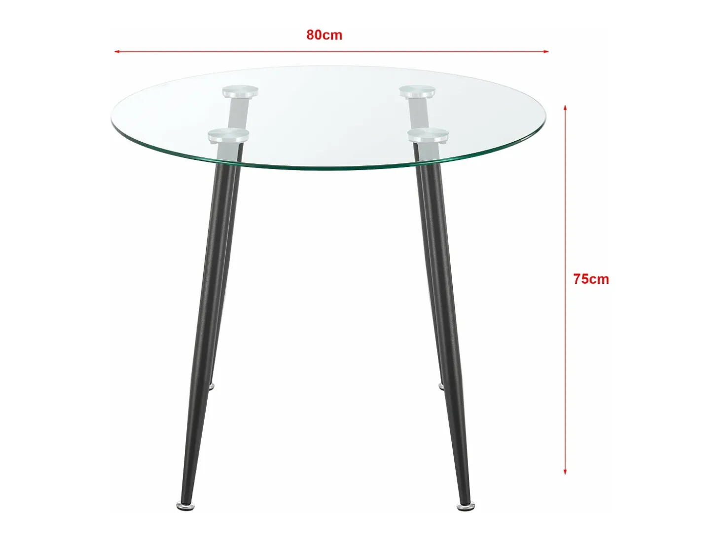 Mesa de comedor redonda de cristal templado y acero 75 x 80 cm color negro transparente 03_0008833