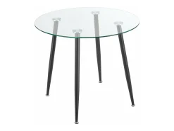 Mesa de comedor redonda de cristal templado y acero 75 x 80 cm color negro transparente 03_0008833