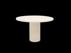 Mesa de comedor redonda de madera maciza tono roble medio y patas de microcemento en tono terracota DECOWOOD de Ø100x75cm - LUCÍA - DECOWOOD