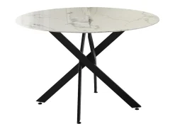 Mesa de comedor redonda de vidrio templado - Efecto mármol blanco y metal negro – 4 personas – CHIARA