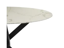 Mesa de comedor redonda de vidrio templado - Efecto mármol blanco y metal negro – 4 personas – CHIARA