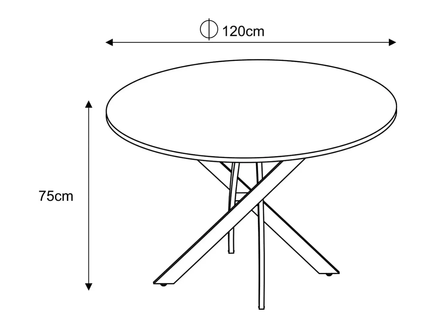 Mesa de comedor redonda de vidrio templado - Efecto mármol blanco y metal negro – 4 personas – CHIARA