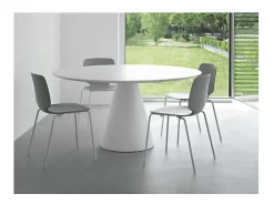 Mesa de comedor redonda de polietileno blanco con tablero de madera blanca Kizola-Diámetro 160 cm