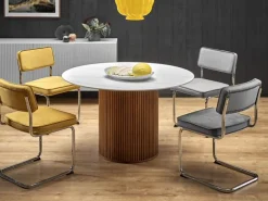 Mesa de comedor redonda de diseño Loco 120 cm en madera y mármol