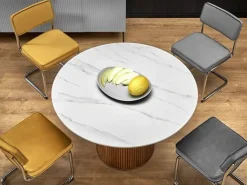 Mesa de comedor redonda de diseño Loco 120 cm en madera y mármol