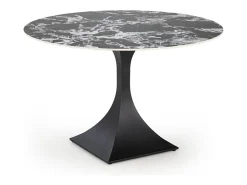 Mesa de comedor redonda de 120 cm con mármol negro y patas negras Lanuem