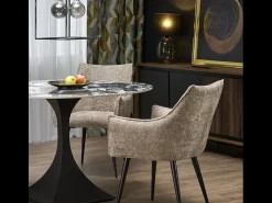 Mesa de comedor redonda de 120 cm con mármol negro y patas negras Lanuem