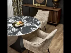 Mesa de comedor redonda de 120 cm con mármol negro y patas negras Lanuem
