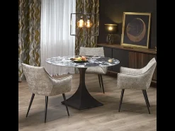 Mesa de comedor redonda de 120 cm con mármol negro y patas negras Lanuem