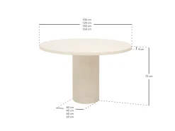 Mesa de comedor redonda de madera maciza tono roble oscuro y patas de microcemento en tono tierra DECOWOOD de Ø120x75cm - LUCÍA - DECOWOOD