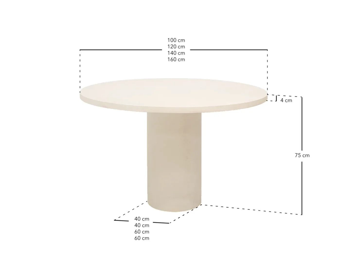 Mesa de comedor redonda de madera maciza tono roble oscuro y patas de microcemento en tono tierra DECOWOOD de Ø120x75cm - LUCÍA - DECOWOOD