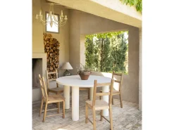 Mesa de comedor redonda de microcemento en tono blanco roto DECOWOOD de Ø140x75cm - LUCÍA - DECOWOOD