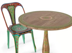 Mesa de comedor redonda de madera de mango pintada a mano