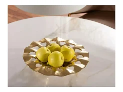 Mesa de comedor redonda de diseño Ursae de 90 cm con tablero imitación mármol blanco